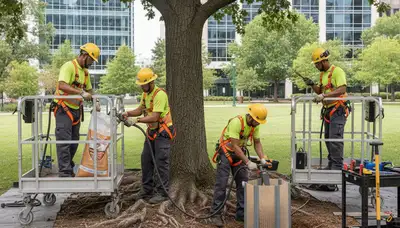 Tree crew protecting roots during service in Chicago, IL for Arbor Tree Care