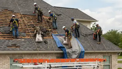 Storm damage tree removal crew in Chicago, IL clearing a fallen tree safely