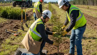 Chicago, IL arborists planting a young tree for professional tree planting services