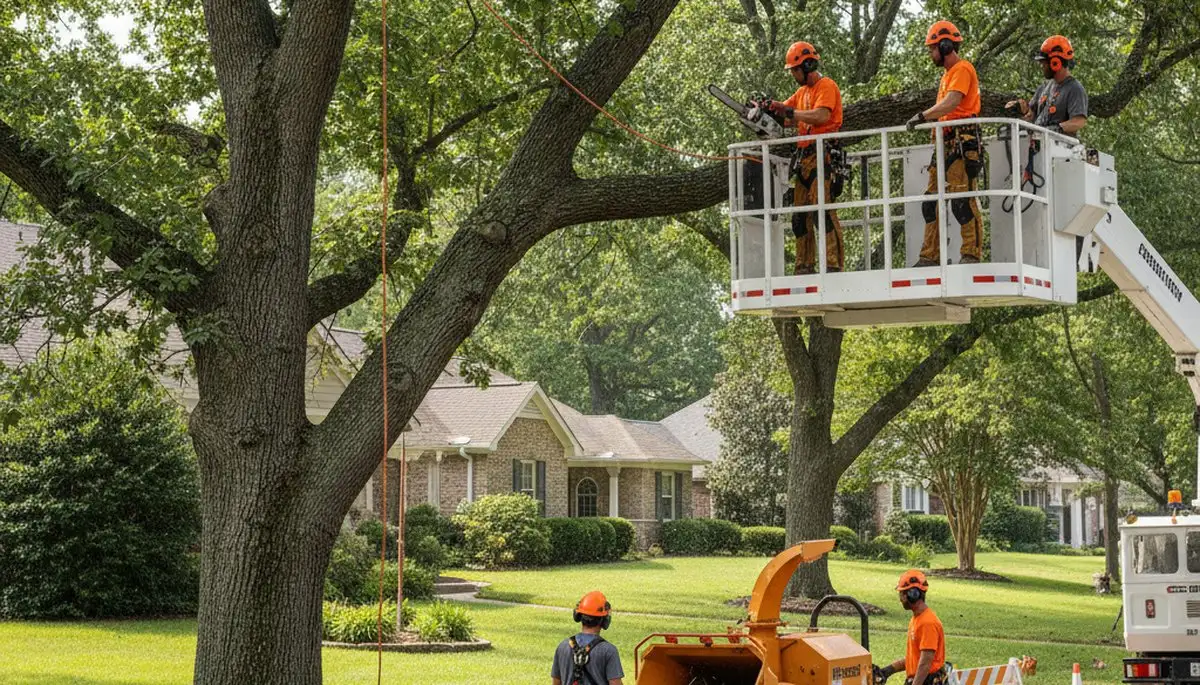 Chicago, IL tree removal crew safely removing a hazardous tree for a homeowner