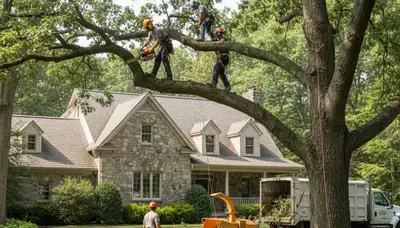 Chicago, IL tree service crew removing a tree for safe property clearance