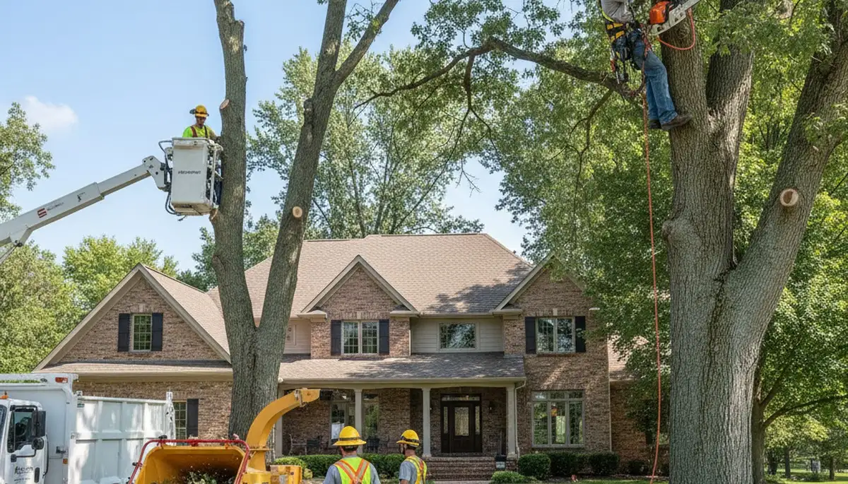 Chicago, IL tree service crew removing a large tree for safe residential property clearance