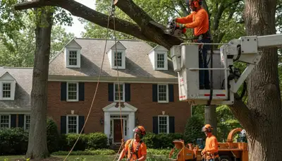 Chicago, IL tree service team removing a tree for safe residential property maintenance
