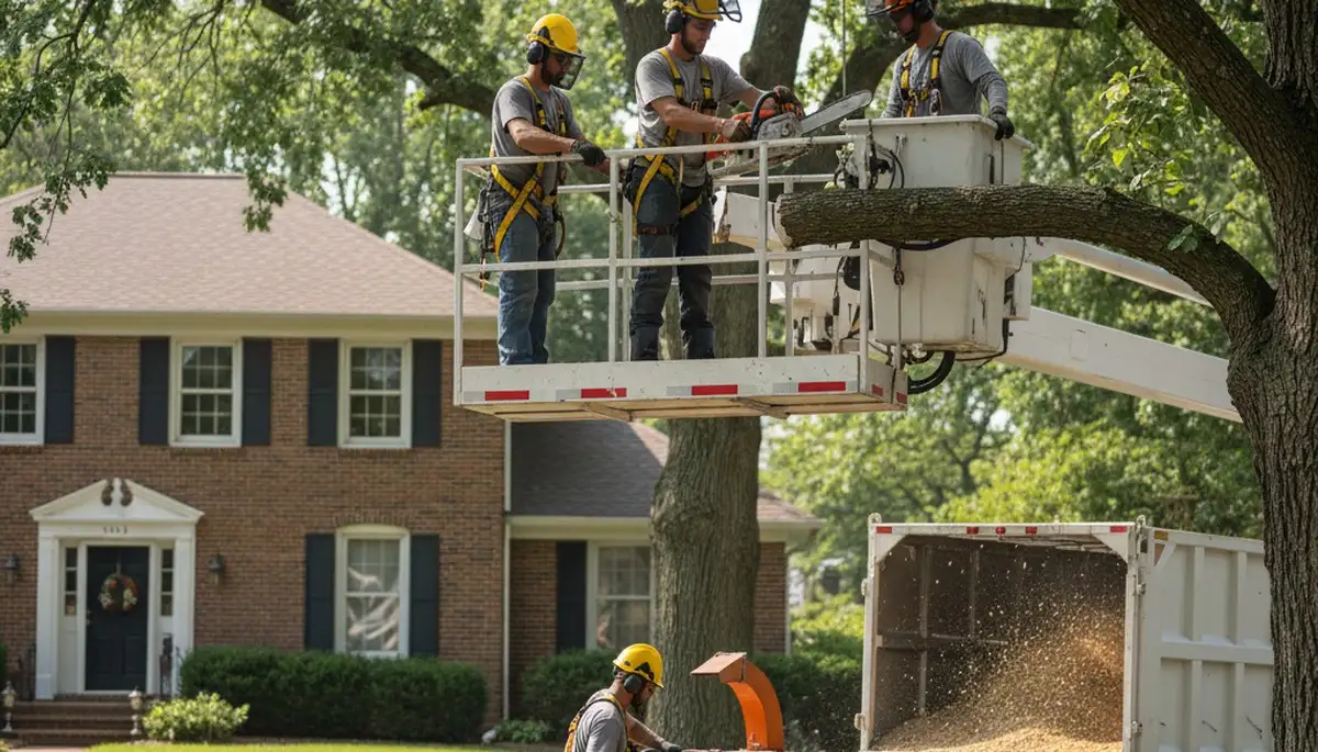 Chicago, IL tree service crew providing safe tree removal for a residential property