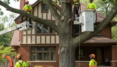 Tree service crew removing a tree in Chicago, IL for Arbor Chicago Tree Removal