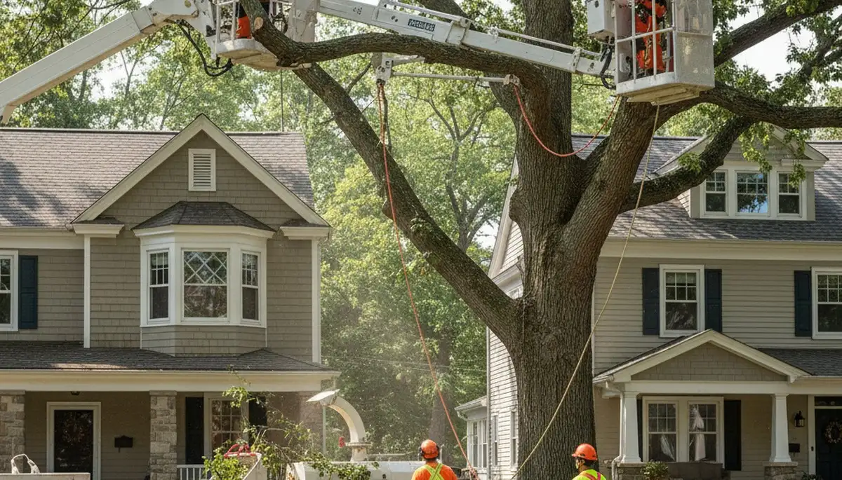 Chicago, IL tree service crew removing a tree for safe residential property maintenance