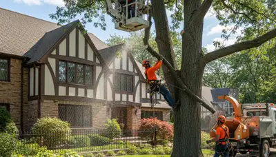Chicago, IL tree service team removing a large tree for safe property clearance