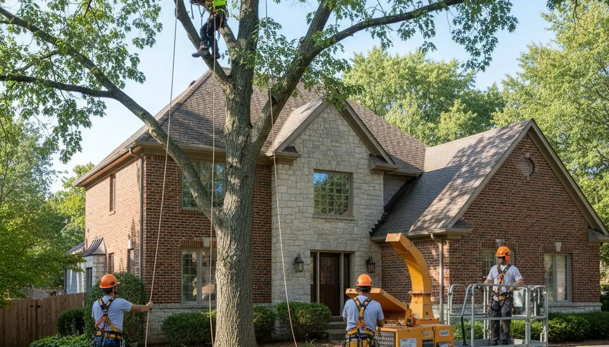Chicago, IL tree service crew removing a tree for safe residential property cleanup