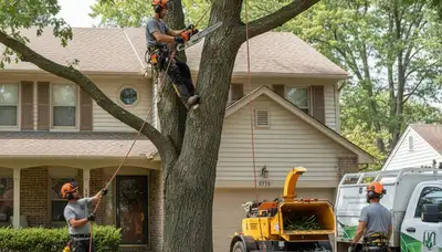Chicago, IL tree service crew performing professional tree removal for a residential property